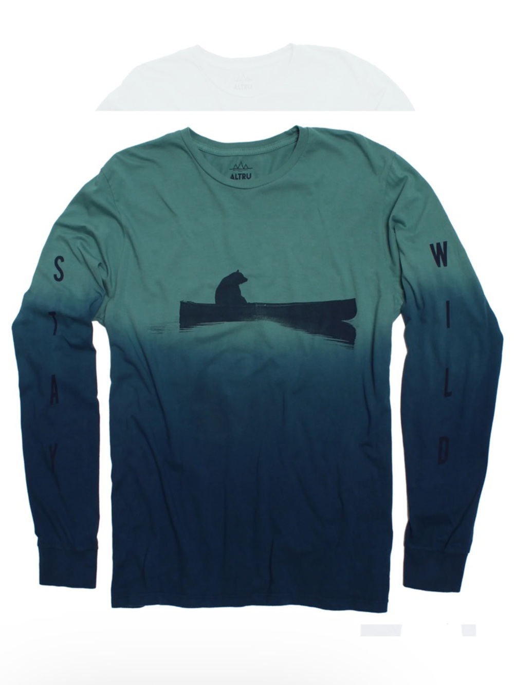 Altru Large UP A CREEK BEAR IN A CANOE DIP-DYE LONG SLEEVE GRAPHIC TEE